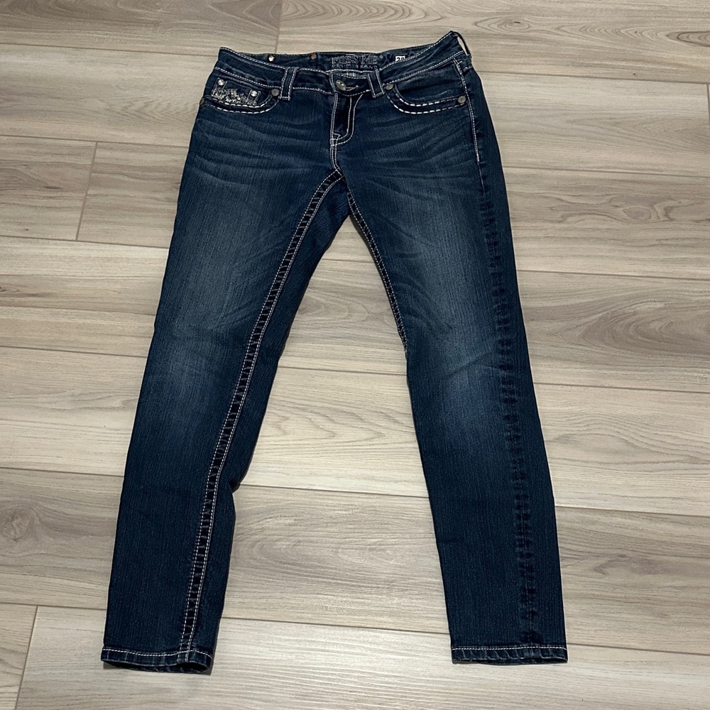 Miss Me Dark Blue Skinny Jeans with Embellished Pockets